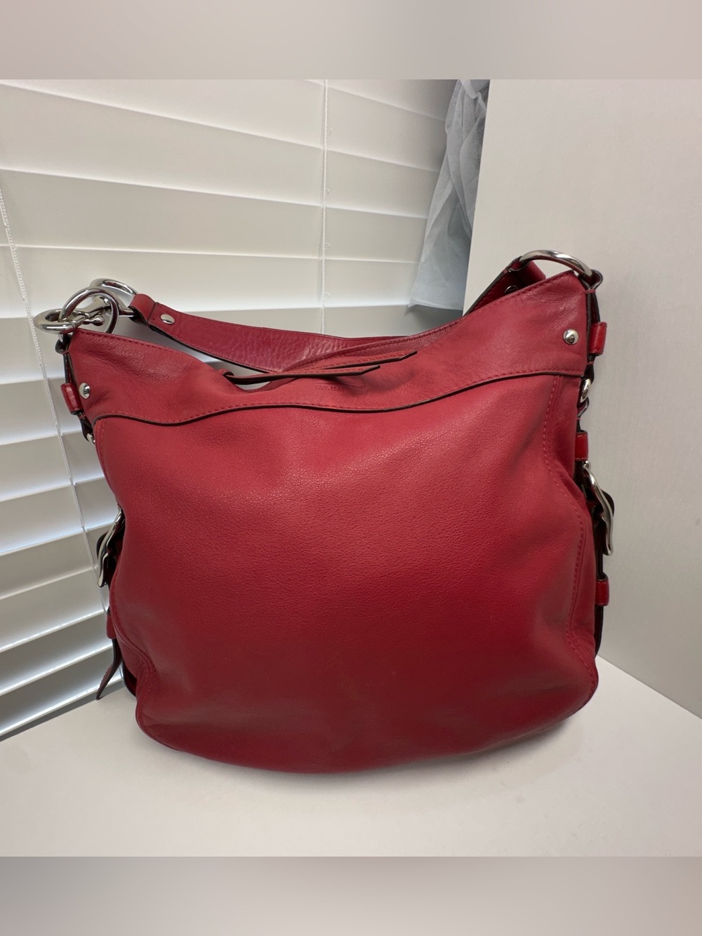 Coach Large Zoe Red Leather Hobo Shoulder Bag